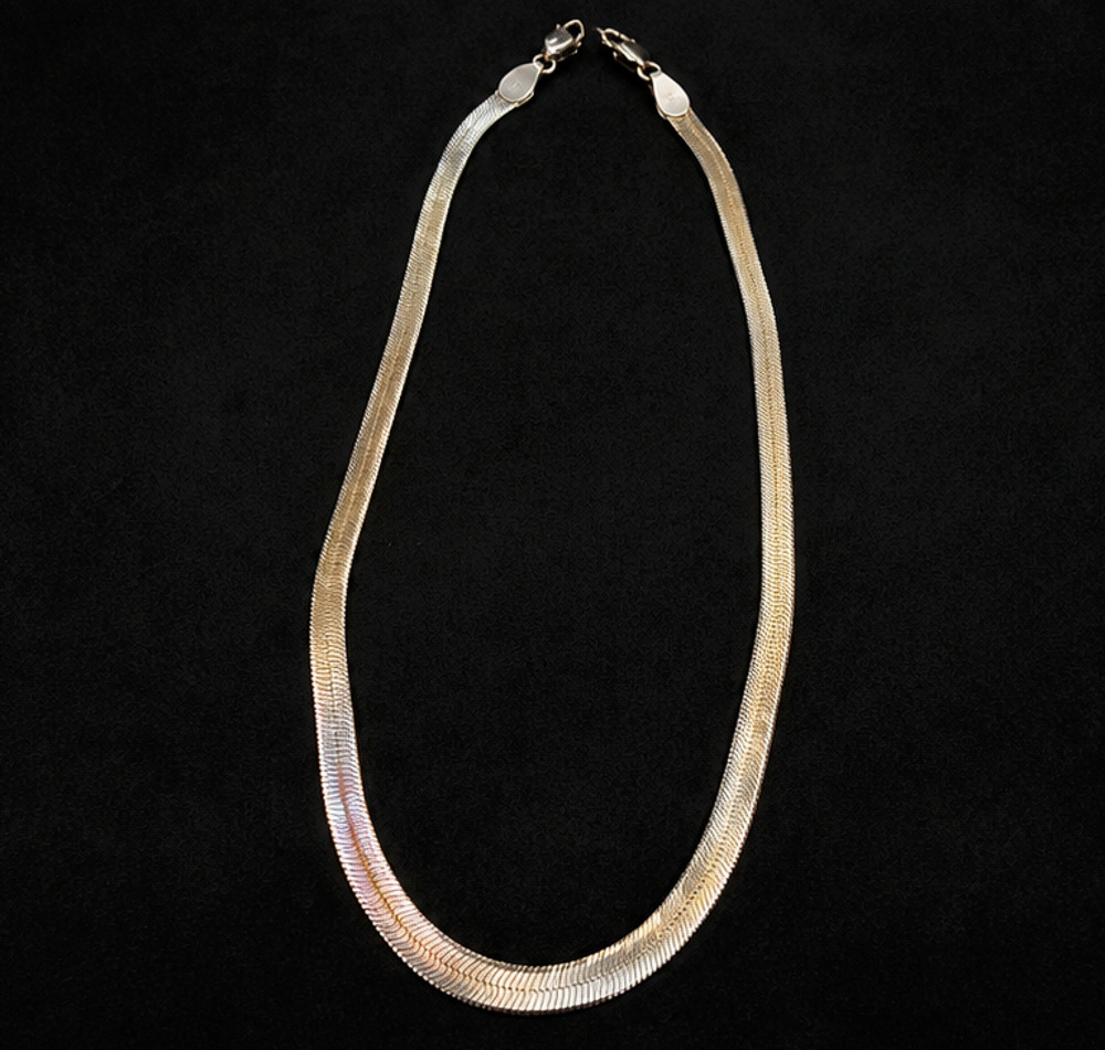 Silver-Tone Herringbone / Flat Snake Chain Necklace – Approx. 21"